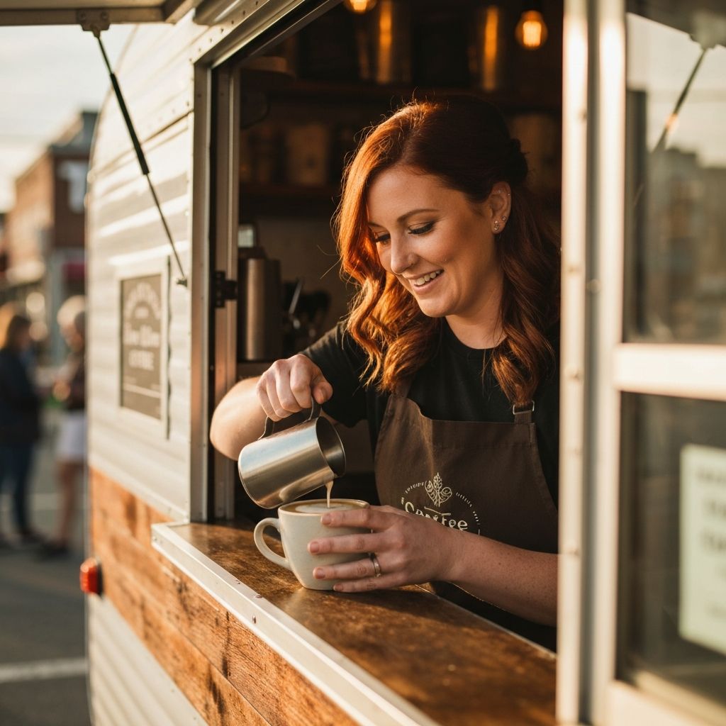 Jenna Burke at the Cupboard Coffee Co trailer window